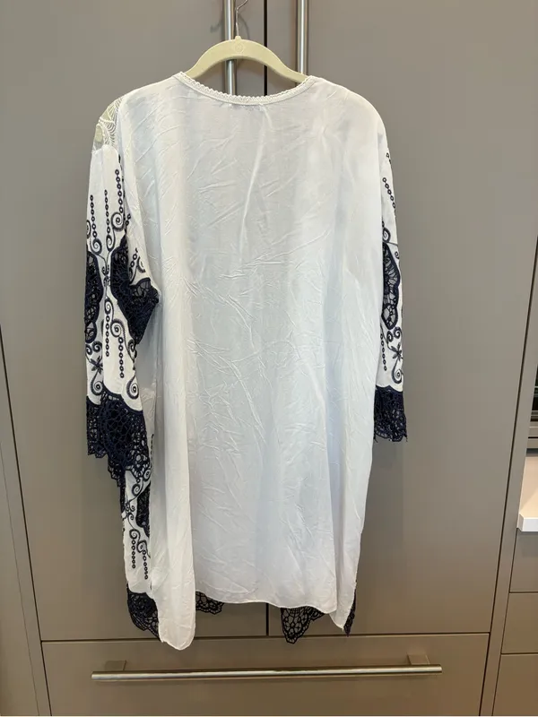 Angela Mara Made In Italy Viscose Embroidered Lace Open Kimono Cardigan L - Image 4