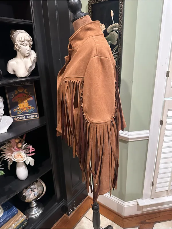 Chartou Brown Faux Suede Fringe Jacket Size Large - Image 5