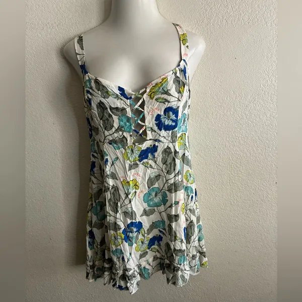 Free People Boho Floral Lattice Lovers Slip Mini Dress White L - Image 3