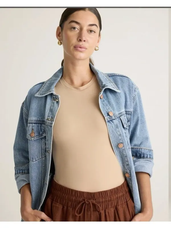 Quince Second Skin T-Shirt Bodysuit Sand Beige Size XL - Image 4