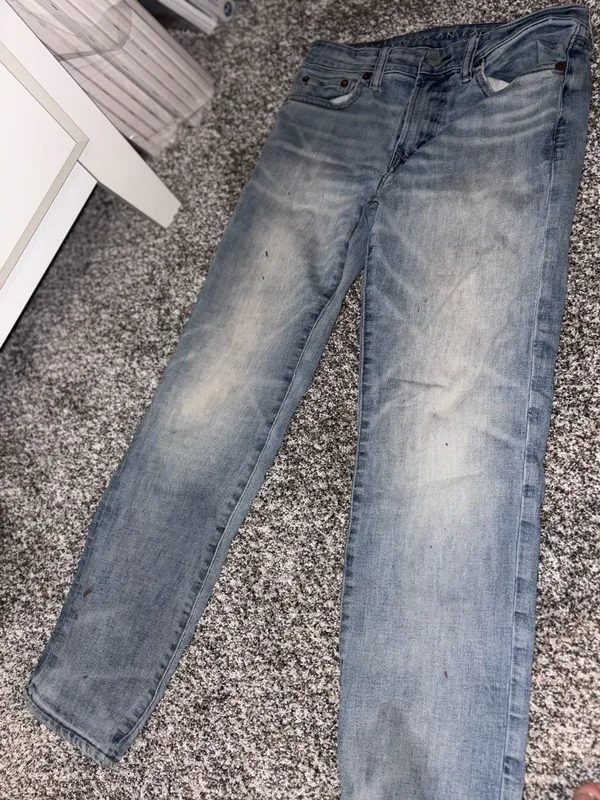 American Eagle Outfitters Slim Straight Light Blue Jeans with Paint Details - Image 2