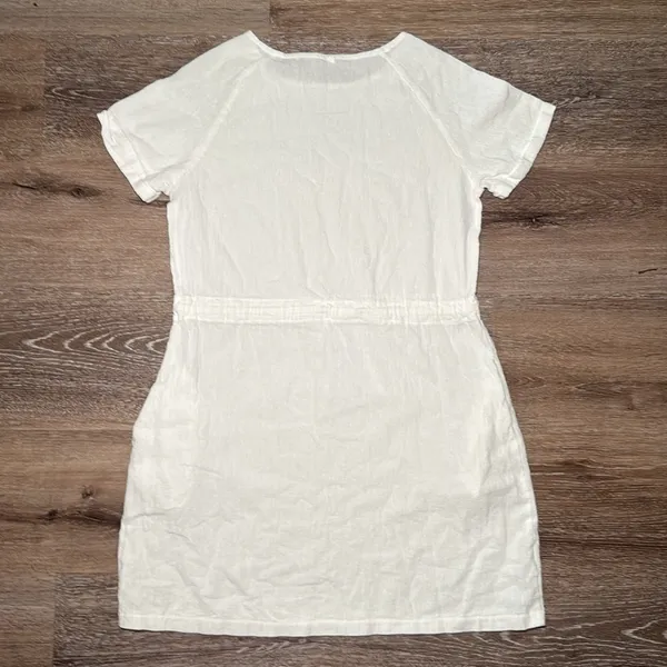 Women's Drawstring Waist Mini‎ Dress Pockets Short Sleeves Round Neck Medium - Image 4