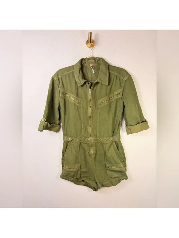 Free People Isla Flight Utility Roll-Up Sleeve Zipper Romper Size 4 - Image 3