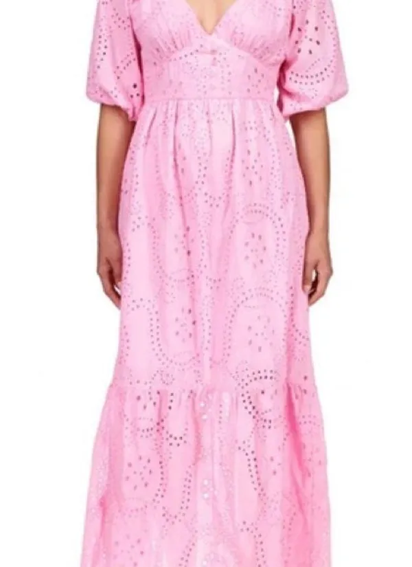 Sanctuary Ruffle Puff Sleeve Eyelet Maxi Dress Pink Size 6 NWOT - Image 7