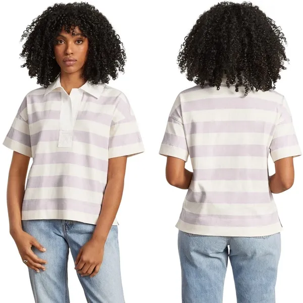 Everlane The Retro Organic Cotton Oversized Rugby Polo Shirt Purple‎ Stripe XS - Image 10