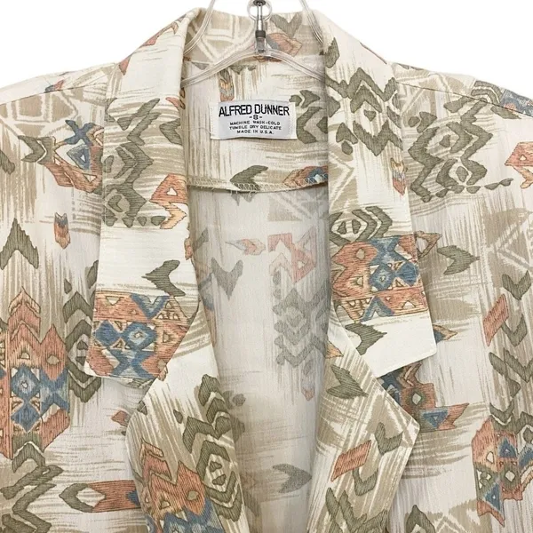 Alfred Dunner‎ Vintage Southwestern Geometric Print Blazer Tan Green Small USA - Image 3