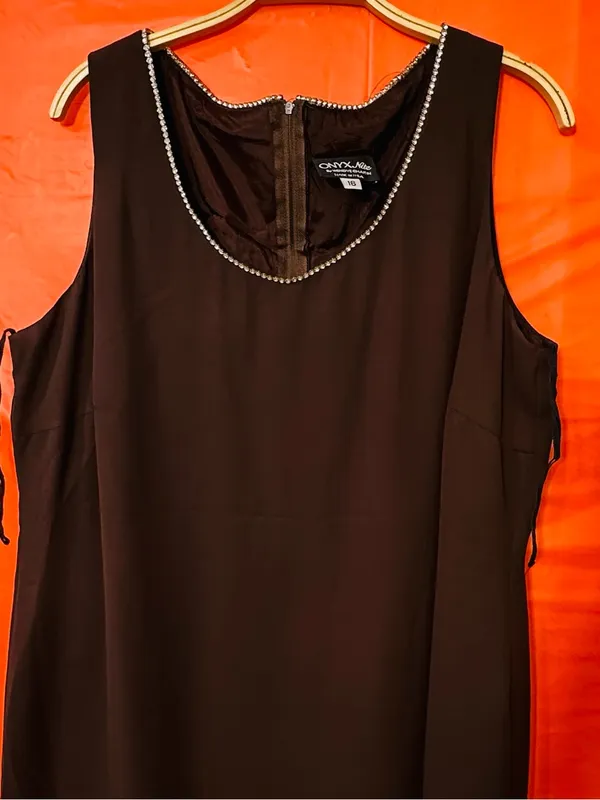 Onyx Nite Brown V-Neck Maxi Dress with Rhinestone Trim - Image 7