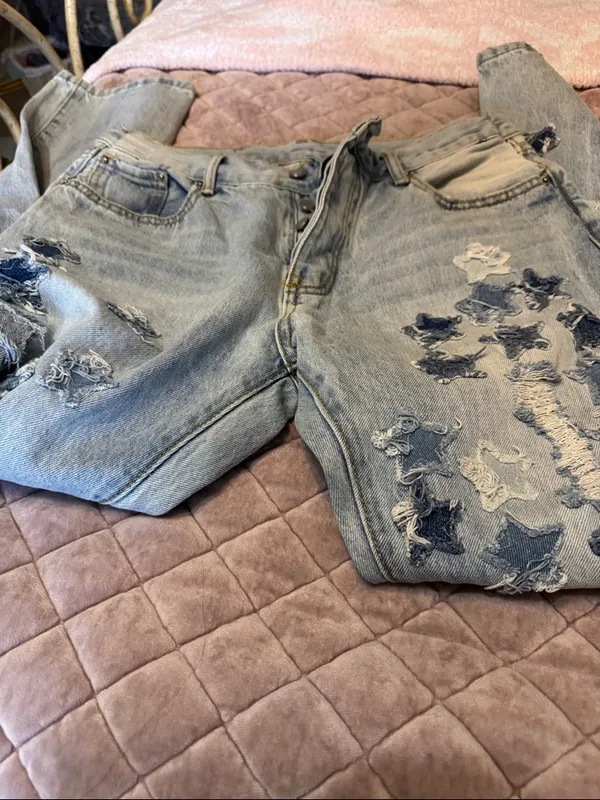 MNML Light Blue Denim Jeans with White Pocket Liner with Star application - Image 2