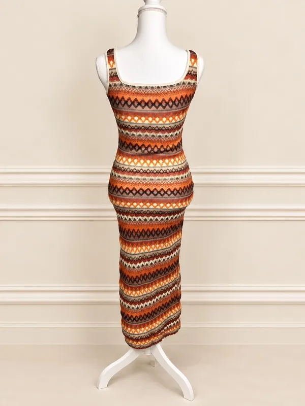 Y2K Boho Geometric Open-Knit Bodycon Maxi Dress Small Missoni Inspired Boho Chic - Image 5