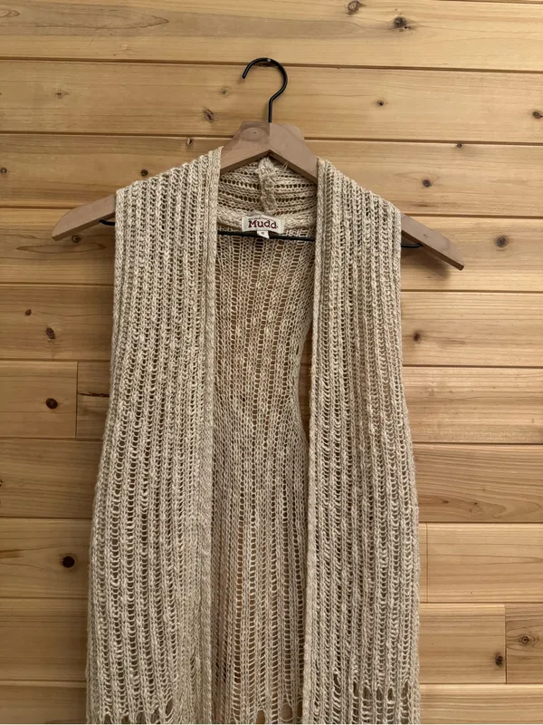 Y2K Mudd Small Crochet Open Knit Full Length Sleeveless Duster Boho Western - Image 2