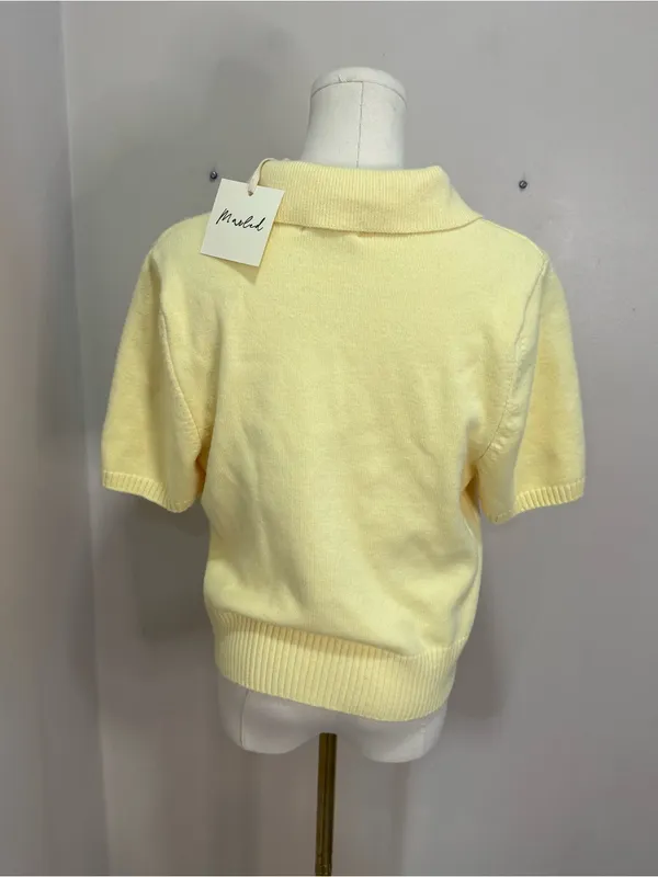 NWT Marled Creamy Yellow Short-Sleeve Polo Sweater‎ - Image 3