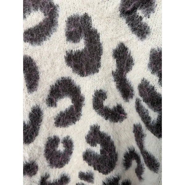 POL Cream Fuzzy Animal Print V Neck Sweater Size Medium - Image 5