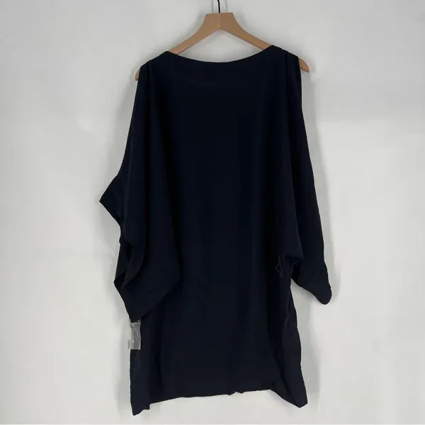Free People Navy Blue Floral Beaded Embroidered Chiffon Dolman‎ Sleeve Dress M - Image 11