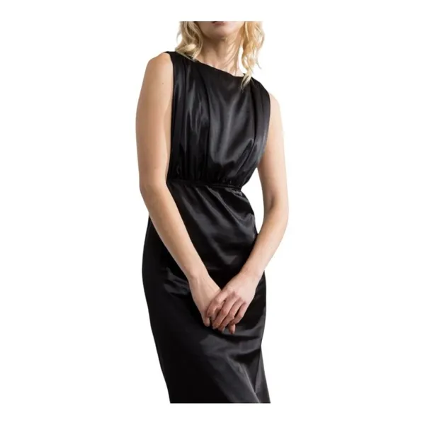Lena Satin Midi Dress Womens Large Black‎ Open Back Sleeveless Cocktail Sleek - Image 3