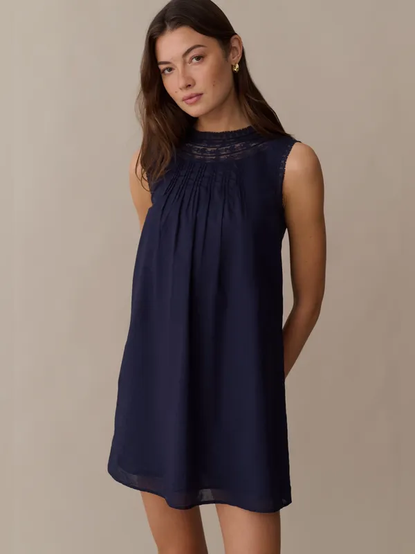 NWT Sorella Tally Cotton Mini Dress size Medium M navy blue embroidery Few Moda - Image 2