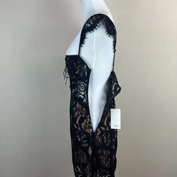 Tobi‎ Slip Dress Womens Medium Black Lace Nude Sheath Mini Date Night Club Chic - Image 13