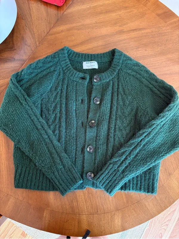 Old Navy Women's Dark Green Cozy Cable-Knit Cardigan - Image 2