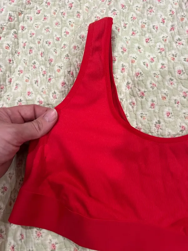 Auden Ribbed Scoop Sports Bralette - Red - Image 4