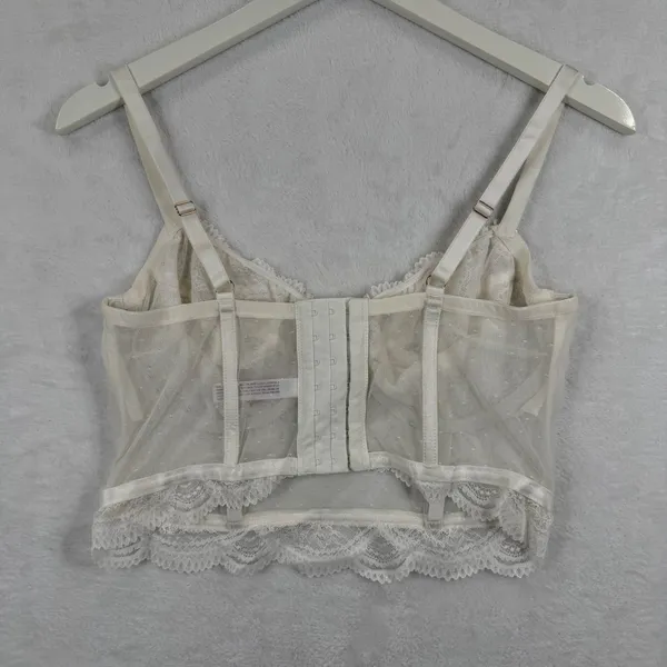 Auden Intimates Ivory Lace Longline Bra Bustier Sheer Dot Mesh Underwire‎ Large - Image 8