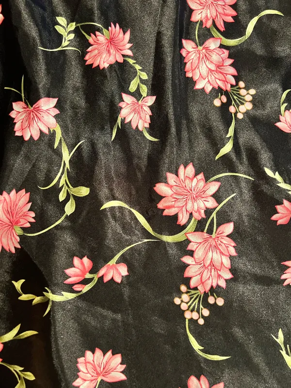 Womens lg Morgan Taylor Intimates Black Satin Floral Slip Dress Nightgown - Image 6