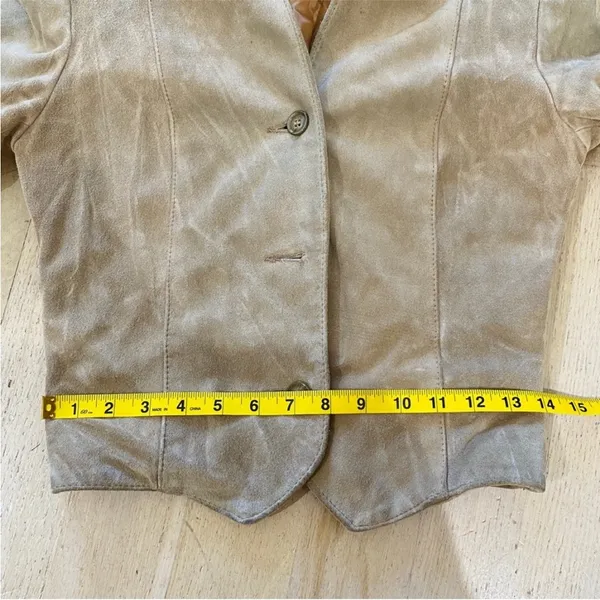 Vintage blazer cropped suede leather boho jacket Tan - Image 15