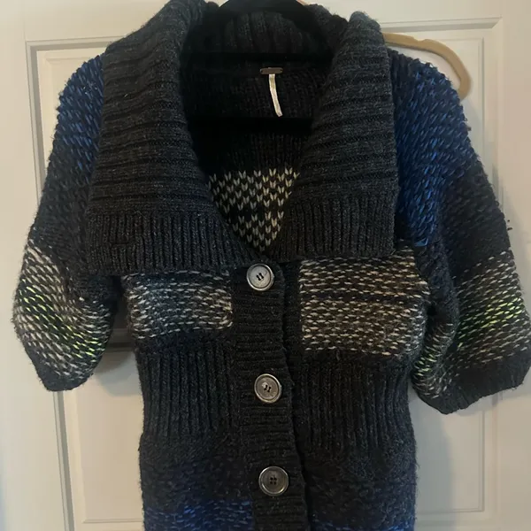 Free People Chunky Knit Shawl Collar Cardigan Wool Blend Oversized Boho Sweater - Image 2