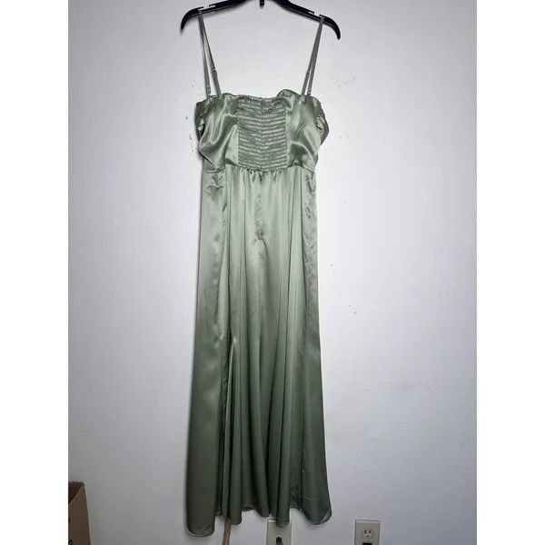 Reformation Hensley Satin Dress 4 Artichoke Green Midi NWT - Image 9