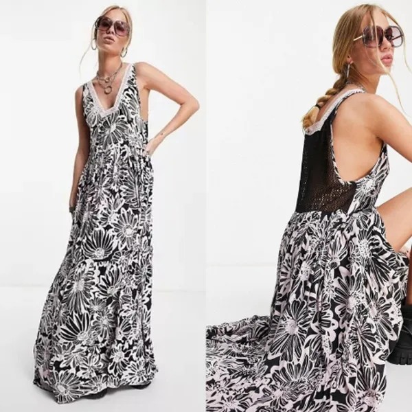 Frame Free People‎ Tiers For You Maxi Slip Size S $128 Spring Floral Bohemian - Image 2