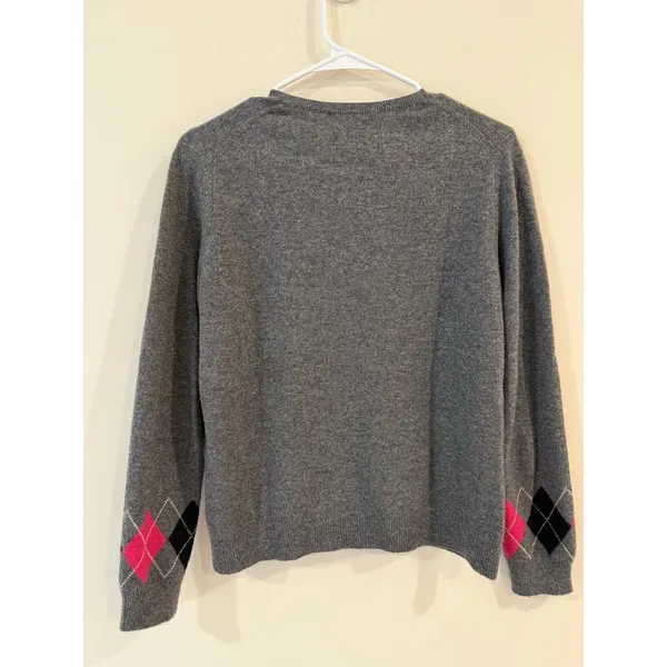 Charter Club 100% Cashmere Argyle Y2K Cardigan Sweater Gray Women's Size Medium - Image 2