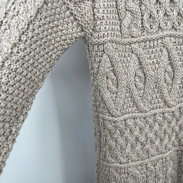 inis crafts merino 100% wool Sweater L Tan Long Full Zip Cable Knit Ireland Boho - Image 8