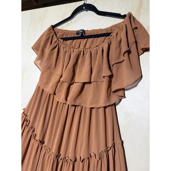 Lulus Chance‎ For Us Light Brown Off-the-Shoulder Ruffled Maxi Dress XL - Image 3