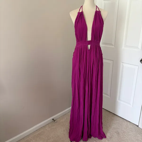 Free People Maxi Dress Look Into The Sun XL Baton Rouge Halter Boho Cutout - Image 4