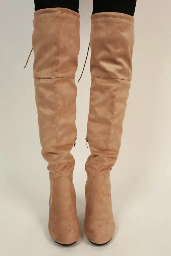 Nature Breeze Taupe OTK Faux Suede Boots - Image 2