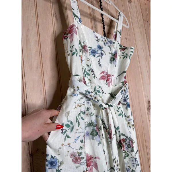 NWT Lulus Sunny Posture Ivory Floral Sleeveless Midi Dress Resort Cruise Size S - Image 6