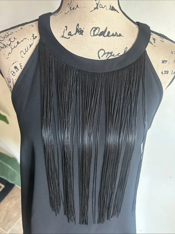 Alfani Sleeveless Fringe Black Top Size 10 - Image 4