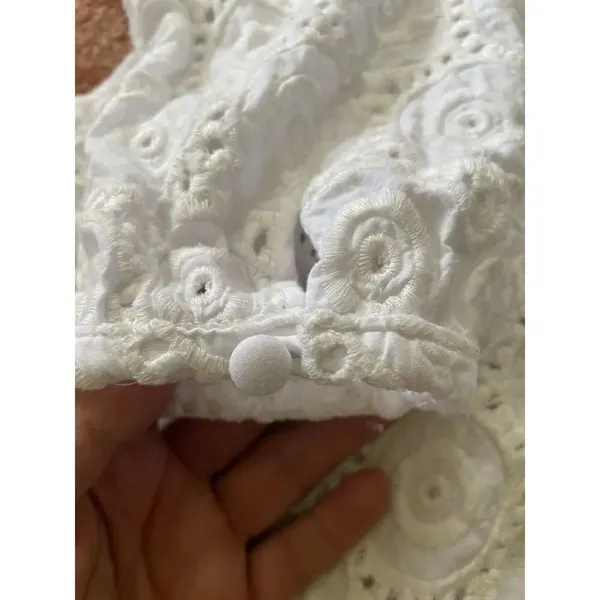 Annie Griffin white cotton eyelet lace blouse XS long sleeve boho top - Image 5