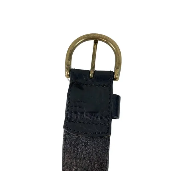 *Black Pebbled Leather Belt Unisex Goth Witchy Whimsigoth Biker Moto Gold Buckle - Image 3
