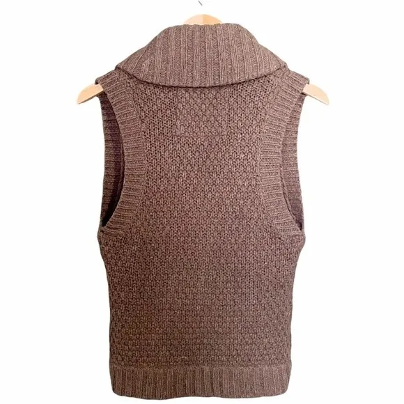 Abercrombie & Fitch Y2K Wool Sweater Vest Brown Shawl Collar Women’s Size Small - Image 2