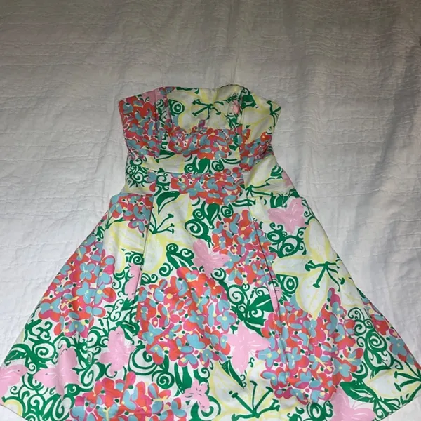 Lilly PULITZER SUN DRESS Strapless Blossom RESORT Mariposa Floral 0 Small SUMMER - Image 2