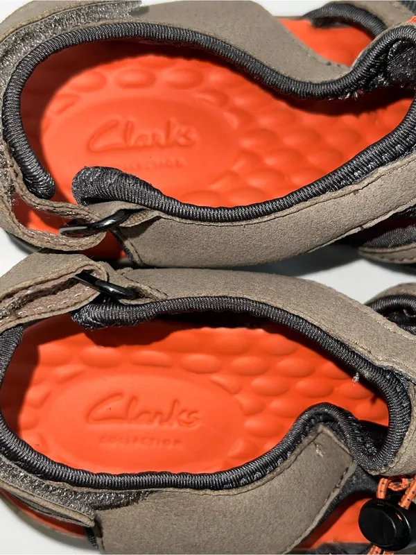 Clarks Tuvia‎ Women's Hiking Sandals in Taupe and Orange Hook and Loop Back-Sz 7 - Image 8