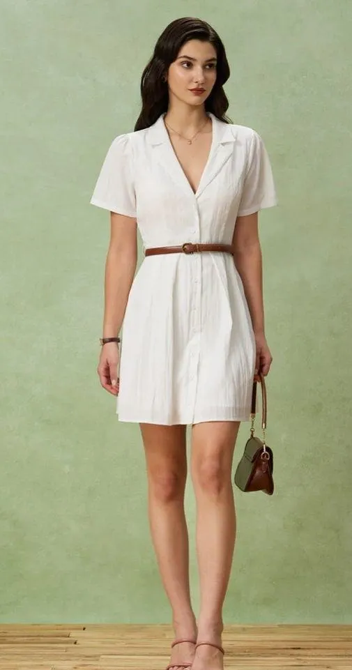 Rihoas White Puffed Sleeve Button Mini Dress Size M - Image 3
