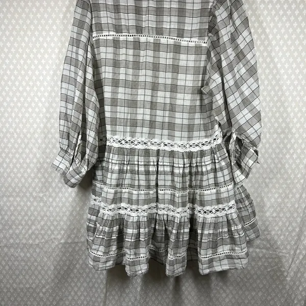 Free People White Grey‎ Plaid Time Out Eyelet Tiered Tunic Top - Image 8