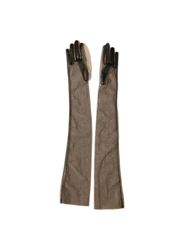 BLACK Mesh Long Opera Ruched Over The Elbow Showgirl Gloves NEW - Image 2