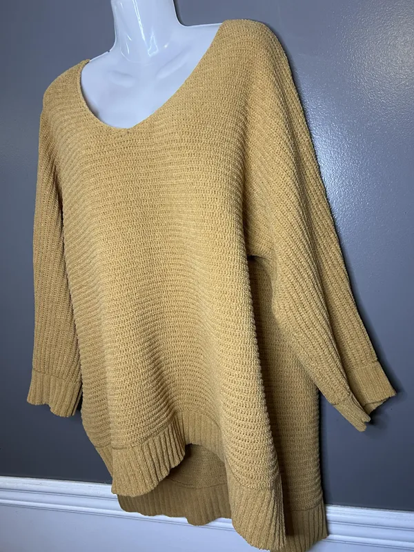 American Eagle Sweater Tunic Womens Medium Yellow Waffle Knit V Neck Oversized - Image 4