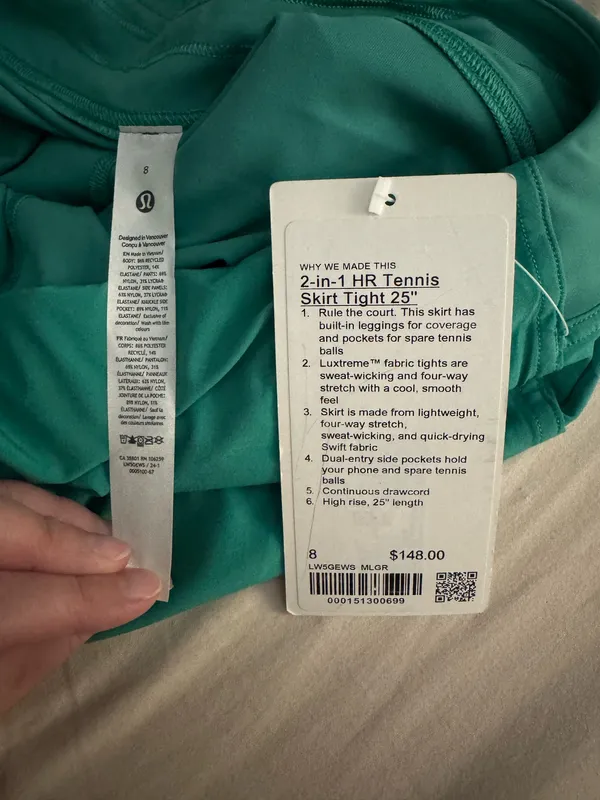 NWT Lululemon 2-in-1 HR Tennis Skirt Tight 25” 8 Maldives Green - Image 3