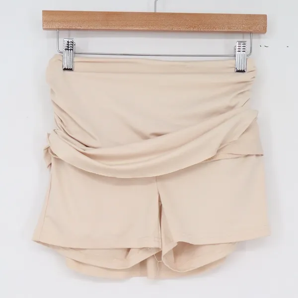 SHEIN Swim Skort Womens S Ruched High Waist Flared Beige Built-in Shorts Good - Image 4