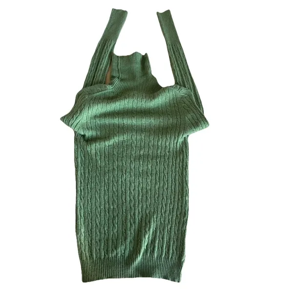 J. Crew Green Wool Cashmere Blend Cable-Knit Turtle Neck Long Sleeve Sweater S - Image 2
