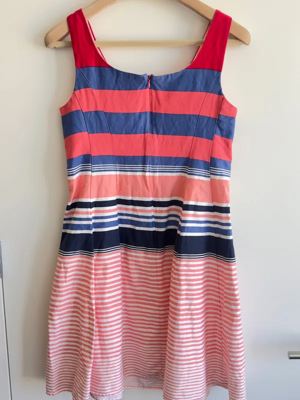 Tiana B Striped Fit & Flare Dress Size 10 Pink Blue Sleeveless Pocket Sundress - Image 7