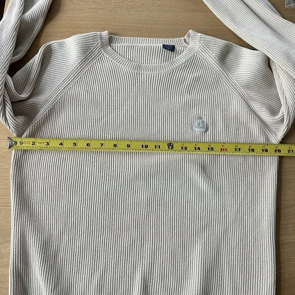 Vintage IZOD Ribbed Knit Crew Neck Sweater Sz S preppy Coastal Fisherman Beige - Image 8