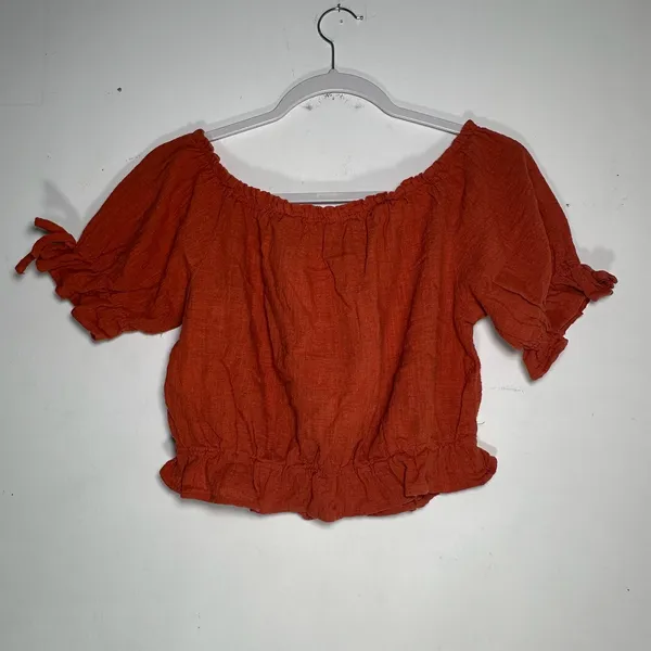 Cotton On Womens Burnt Orange Cotton Gauze Off Shoulder‎ Crop Top Boho Medium - Image 2